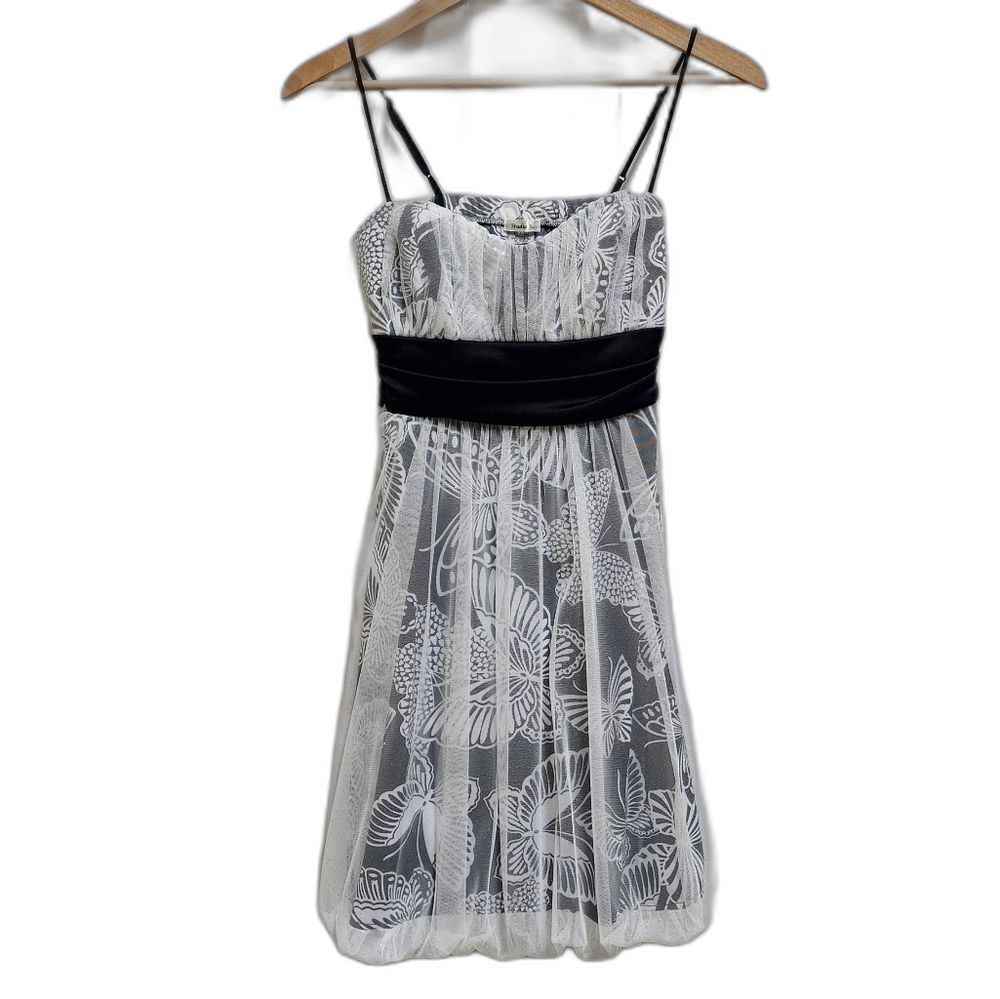 Studio Y Tulle Mini Dress Sz M Black White Butterfly Sweetheart Bubble Hem Y2K